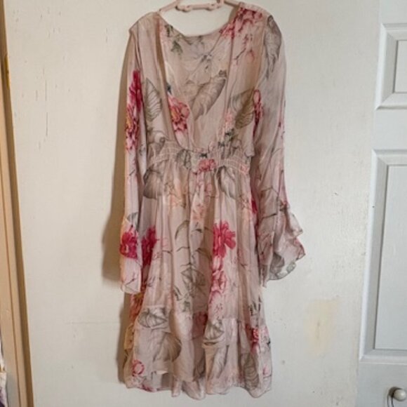 Moda Seta Italy by Neiman Marcus Sheer Pink Lined Floral Print Dress, Sz M, NWT - Picture 7 of 8